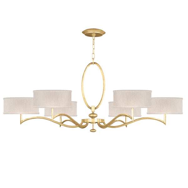 Chandelier, Round, 6-Light, Gold Leaf, Champagne Fabric Shade, 51"W (771740-SF33 NJZ0)