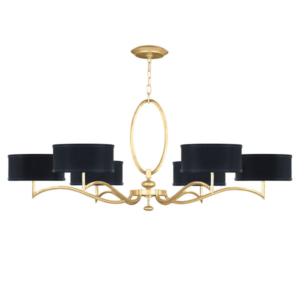 Chandelier, Round, 6-Light, Gold Leaf, Black Fabric Shade, 51"W (771740-SF34 NJZ1)