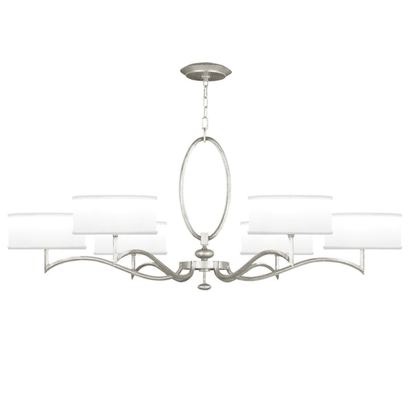 Chandelier, Round, 6-Light, Silver Leaf, White Fabric Shade, 51"W (771740-SF41 NJZ2)