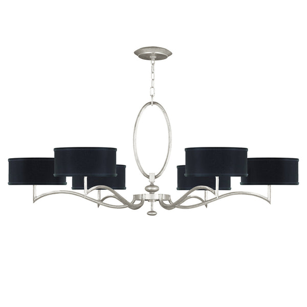 Chandelier, Round, 6-Light, Silver Leaf, Black Fabric Shade, 51"W (771740-SF42 NJZ3)