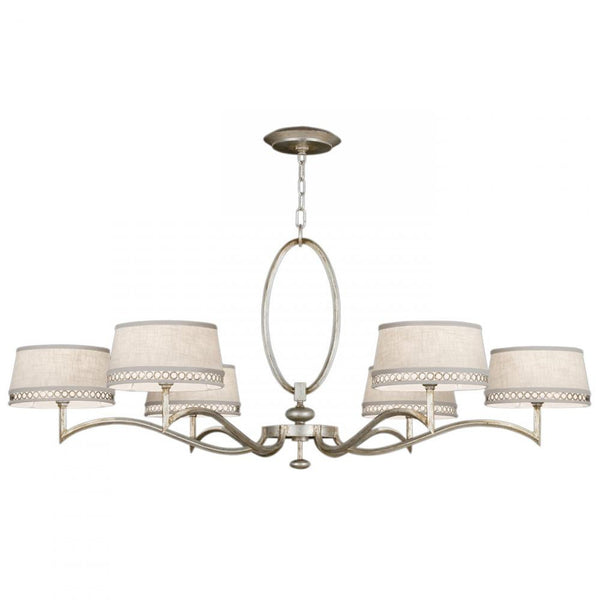 Chandelier, Round, 6-Light, Silver, White Textured Linen Shade, 51"W (771740ST 9F90)