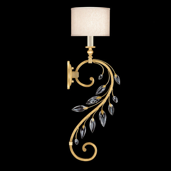 Wall Sconce, 1-Light, Gold Leaf, Faceted  Leaves, Champagne Fabric Shade, 32"H (774650-SF33 NJZ4)