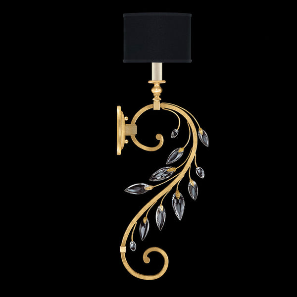 Wall Sconce, 1-Light, Gold Leaf, Faceted  Leaves, Black Fabric Shade, 33"H (774650-SF34 NJZ5)