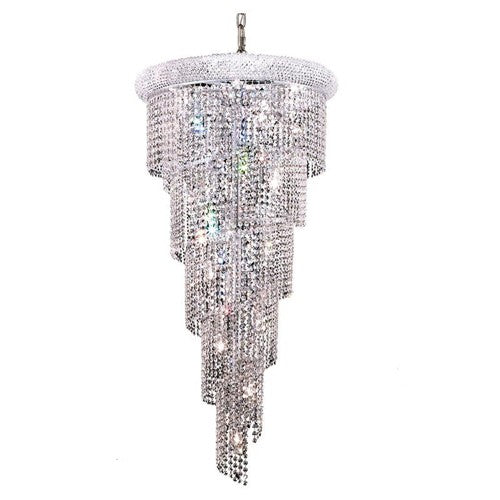 Spiral Chrome Eighteen-Light 22-Inch Chandelier with Royal Cut Clear Crystal