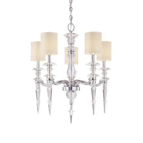 Walt Disney Signature Chrome with Crystals Accents Five-Light Chandelier with White Linen Shade