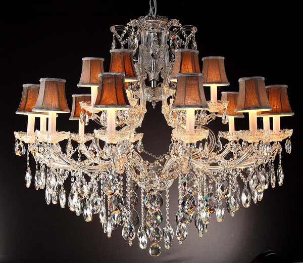 18 Lights Maria Theresa crystal chandelier dressed with yellow lampshades