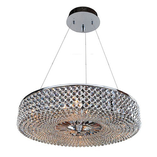 Chrome Nine-Light Round Drum Pendant with Firenze Clear Crystal