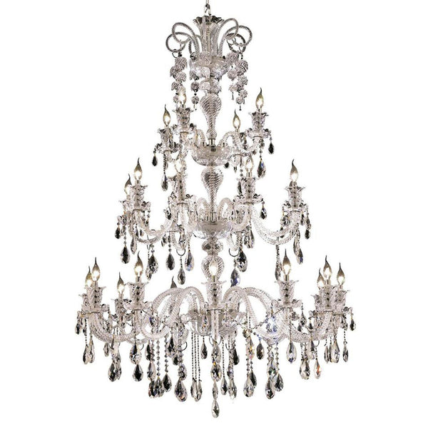 Chrome Twenty-Four Light 44-Inch Chandelier with Royal Cut Clear Crystal