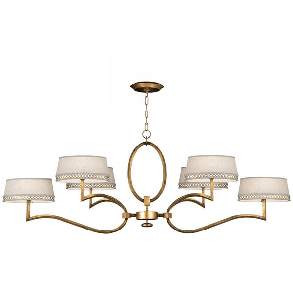 Chandelier, Oblong, 6-Light, Gold, White Textured Linen Shade, 63"W (780040-2ST 9FA8)