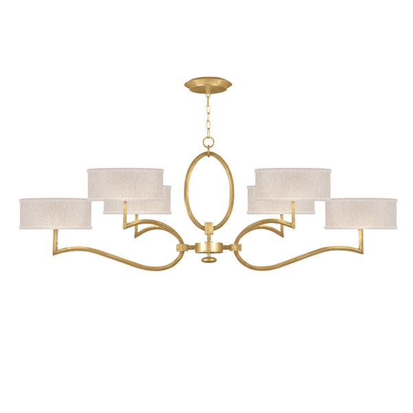 Chandelier, Oblong, 6-Light, Gold Leaf, Champagne Fabric Shade, 63"W (780040-SF33 NJZ8)