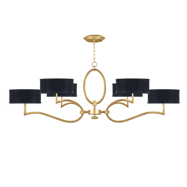 Chandelier, Oblong, 6-Light, Gold Leaf, Black Fabric Shade, 63"W (780040-SF34 NJZ9)