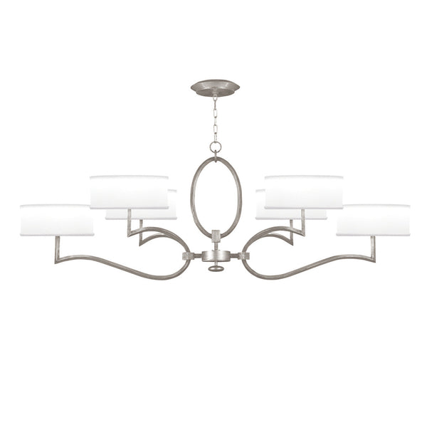 Chandelier, Oblong, 6-Light, Silver Leaf, White Fabric Shade, 63"W (780040-SF41 NJZA)