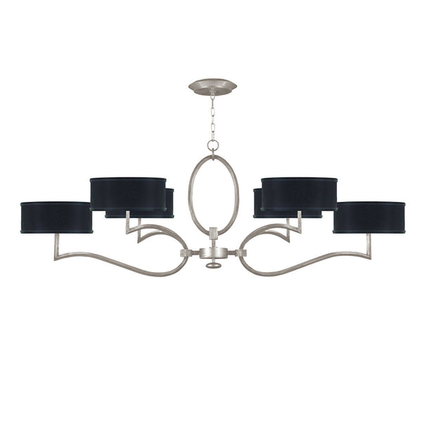 Chandelier, Oblong, 6-Light, Silver Leaf, Black Fabric Shade, 63"W (780040-SF42 NJZC)