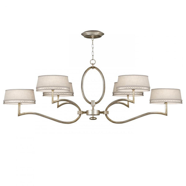 Chandelier, Oblong, 6-Light, Silver, White Textured Linen Shade, 63"W (780040ST 9FA7)