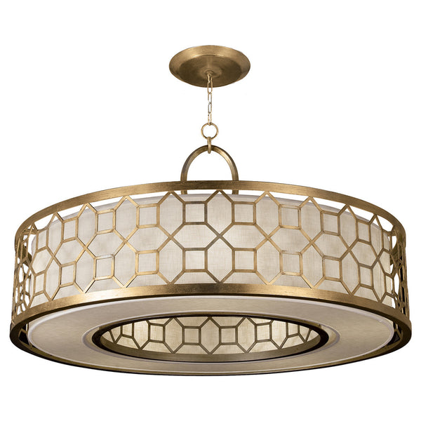 Drum Shade Pendant, Round, 5-Light, Gold, White Textured Linen Shade, 48"W (780340-2GU D85L)