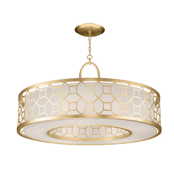 Drum Shade Pendant, Round, 5-Light, Gold Leaf, Champagne Fabric Shade, 48"W (780340-SF33 NJZF)