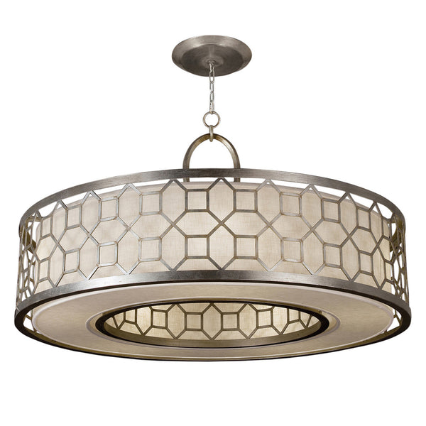 Drum Shade Pendant, Round, 5-Light, Silver, White Textured Linen Shade, 48"W (780340GU D85M)