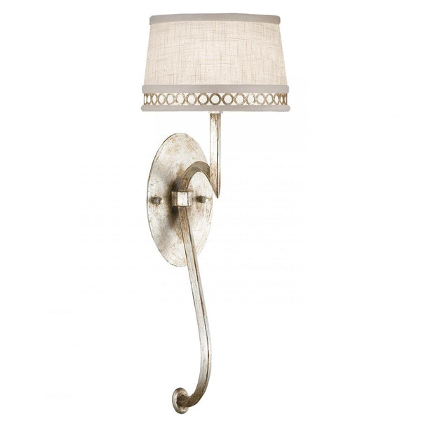 Wall Sconce, 1-Light, Platinized Silver Leaf, White Textured Linen Shade, 22"H (784650ST 9FC5)