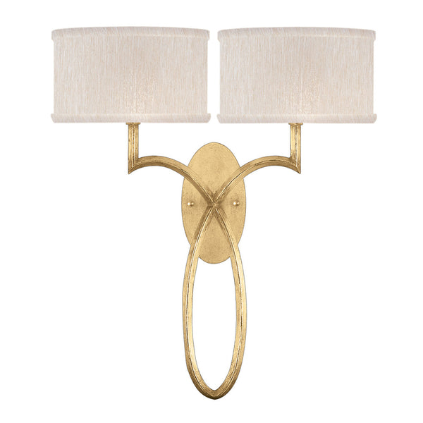 Wall Sconce, 2-Light, Gold Leaf, Champagne Fabric Shade, 21"H (784750-SF33 NJZP)