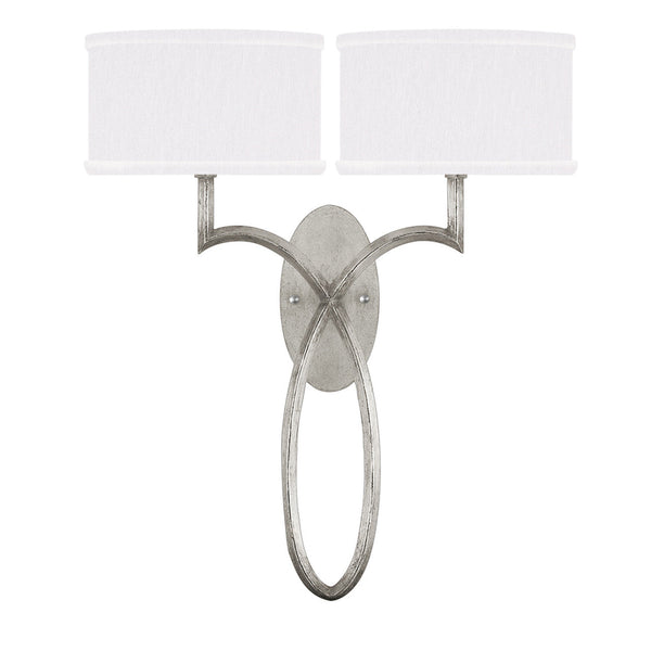 Wall Sconce, 2-Light, Silver Leaf, White Fabric Shade, 21"H (784750-SF41 NJZR)