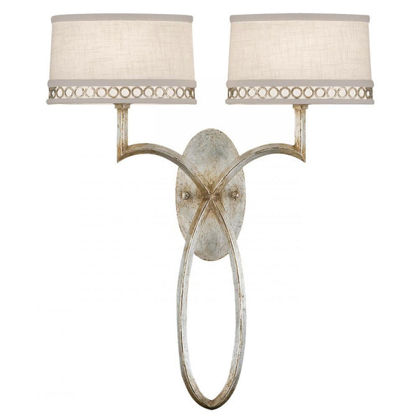 Wall Sconce, 2-Light, Platinized Silver Leaf, White Textured Linen Shade, 21"H (784750ST 9FC7)