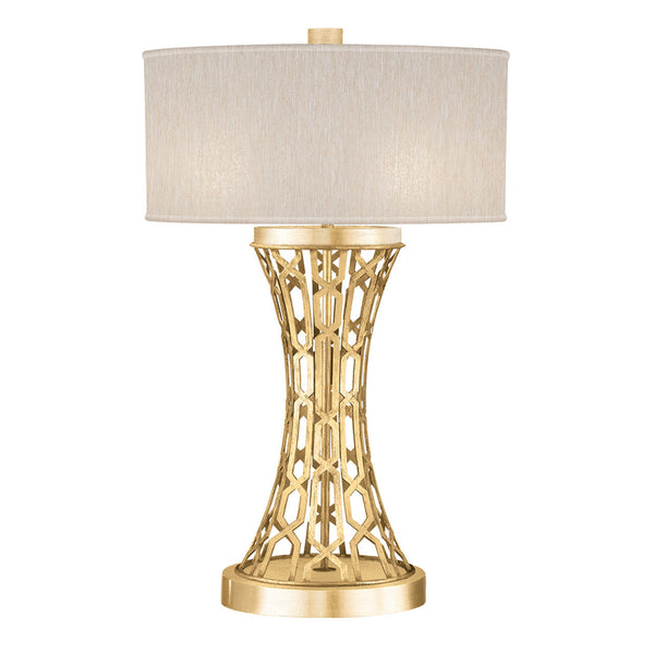 Table Lamp, 1-Light, Gold Leaf, Champagne Fabric Shade, 32"H (784910-SF33 NJZU)