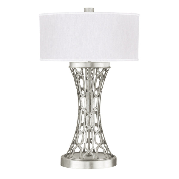 Table Lamp, 1-Light, Silver Leaf, White Fabric Shade, 32"H (784910-SF41 NJZW)