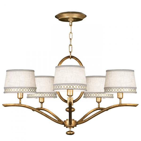 Chandelier, Round, 5-Light, Gold, White Textured Linen Shade, 29"W (785440-2ST 9G7U)