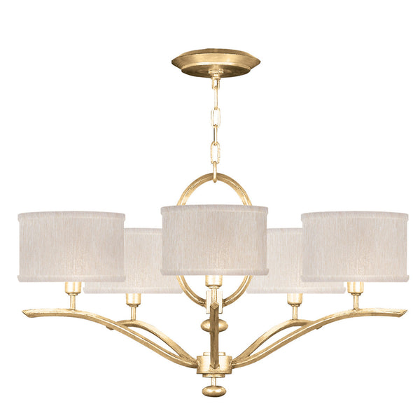 Chandelier, Round, 5-Light, Gold Leaf, Champagne Fabric Shade, 29"W (785440-SF33 NK02)