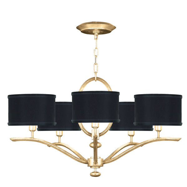 Chandelier, Round, 5-Light, Gold Leaf, Black Fabric Shade, 29"W (785440-SF34 NK03)