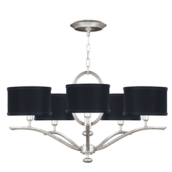 Chandelier, Round, 5-Light, Silver Leaf, Black Fabric Shade, 29"W (785440-SF42 NK05)