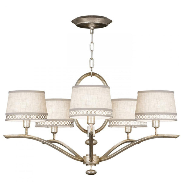 Chandelier, Round, 5-Light, Silver, White Textured Linen Shade, 29"W (785440ST 9G7T)