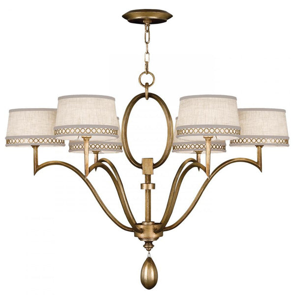 Chandelier, Round, 6-Light, Gold, White Textured Linen Shade, 39"W (785840-2ST 9G82)