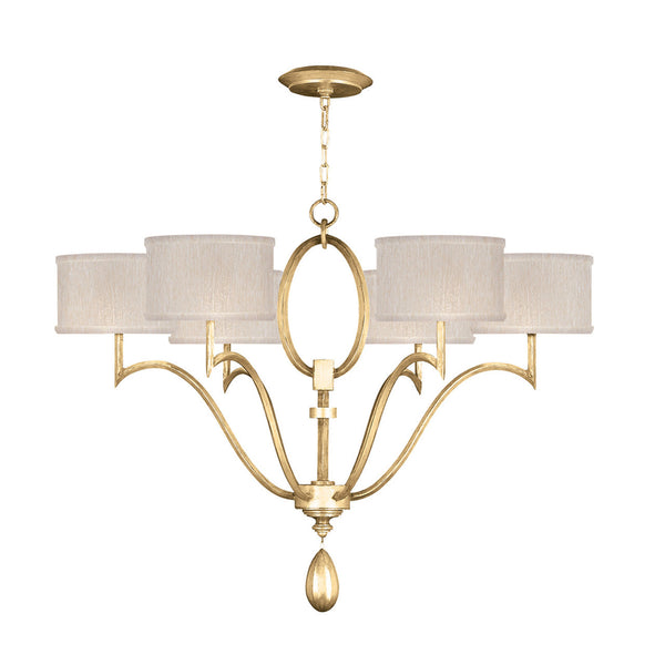 Chandelier, Round, 6-Light, Gold Leaf, Champagne Fabric Shade, 39"W (785840-SF33 NK0F)