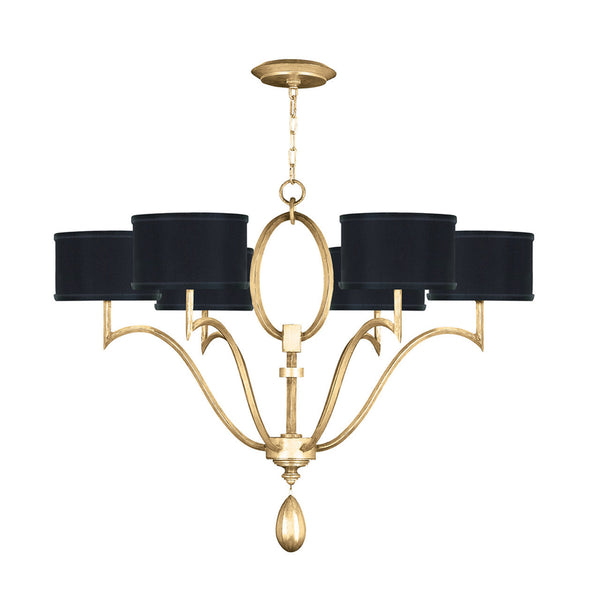 Chandelier, Round, 6-Light, Gold Leaf, Black Fabric Shade, 39"W (785840-SF34 NK0G)