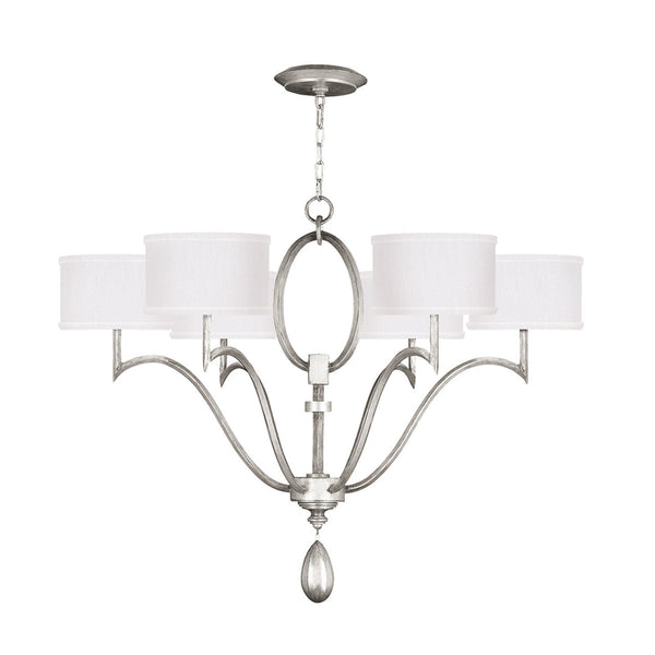 Chandelier, Round, 6-Light, Silver Leaf, White Fabric Shade, 39"W (785840-SF41 NK0H)