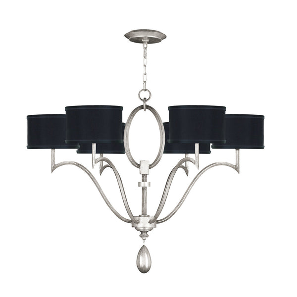 Chandelier, Round, 6-Light, Silver Leaf, Black Fabric Shade, 39"W (785840-SF42 NK0J)