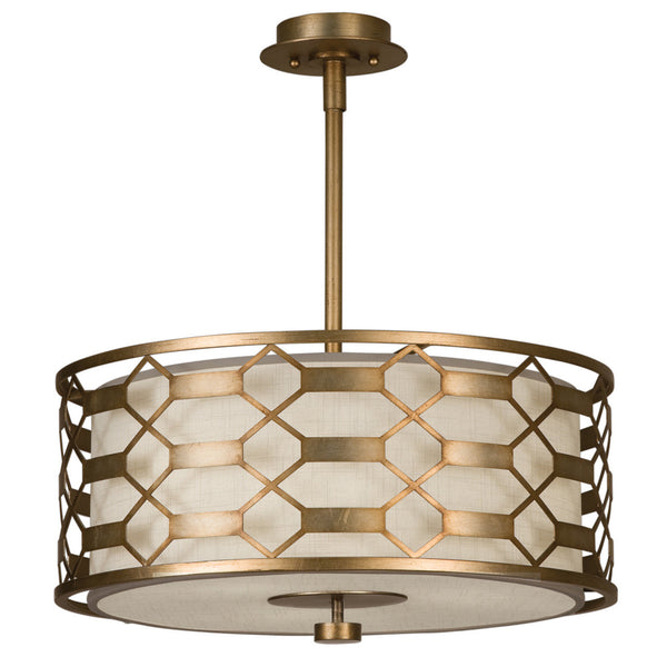 Drum Shade Pendant, Round, 3-Light, Gold, White Textured Linen Shade, 24"W (787540-2GU D85N)