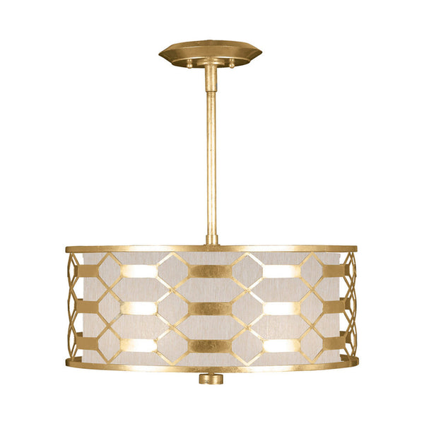 Drum Shade Pendant, Round, 3-Light, Gold Leaf, Champagne Fabric Shade, 24"W (787540-SF33 NK0P)