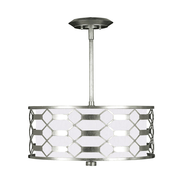 Drum Shade Pendant, Round, 3-Light, Silver Leaf, White Fabric Shade, 24"W (787540-SF41 NK0Q)