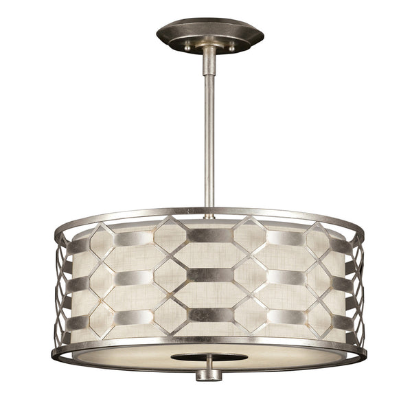 Drum Shade Pendant, Round, 3-Light, Silver, White Textured Linen Shade, 24"W (787540GU D85P)