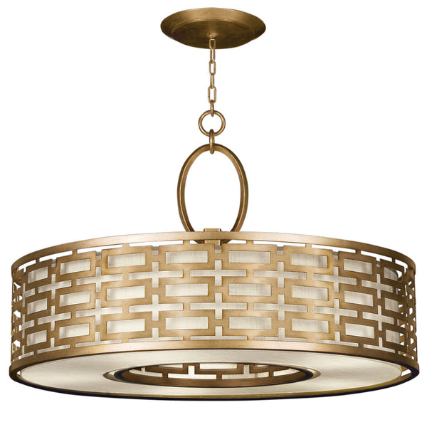 Drum Shade Pendant, Round, 5-Light, Gold, White Textured Linen Shade, 40"W (787640-2GU D85Q)