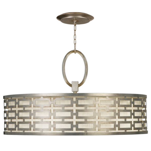 Drum Shade Pendant, Round, 5-Light, Silver, White Textured Linen Shade, 40"W (787640GU D85R)