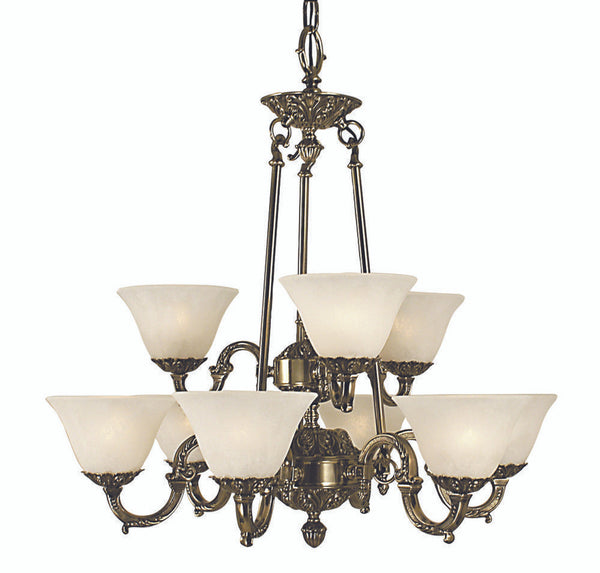 Chandelier, 9-Light, Antique Silver with Amber Marble, Amber Marble Shade, 28"W (7889 AS/AM YCWZ)