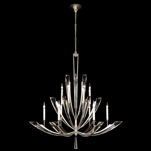 Chandelier, Round, 12-Light, Platinized Silver Leaf, Tapered Beveled Crystals, 54"W (789840ST DC3Y)