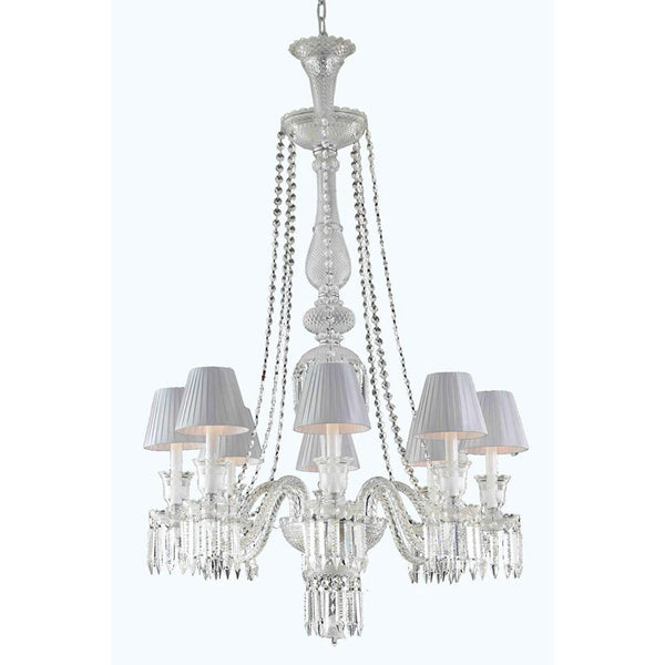 Chrome Eight-Light Chandelier with Elegant Cut Crystal