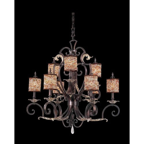 Chesapeake Sienna Bronze Nine-Light Chandelier with Beaded Drum Shades