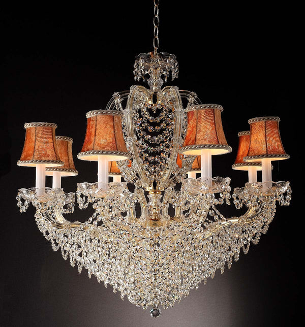 8 Lights Maria Theresa crystal chandelier dressed with yellow lampshades