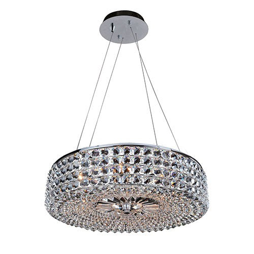 Chrome Six-Light Round Drum Pendant with Firenze Clear Crystal