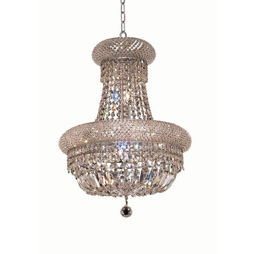 Chrome Eight-Light 16-Inch Chandelier with Royal Cut Clear Crystal and Crystal Drop